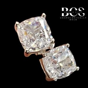 Small Square Zirconia Stones Pierced Stud Silver Earrings